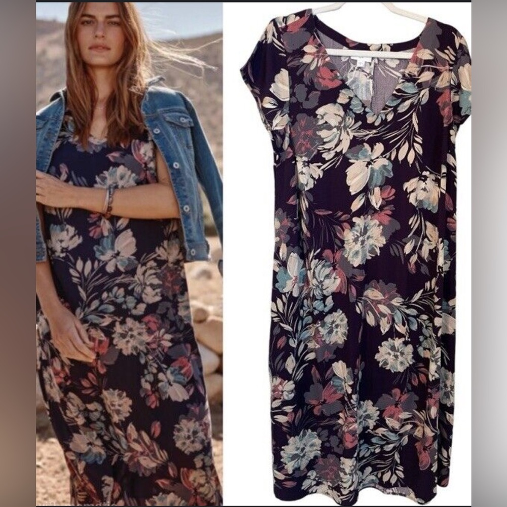 J.Jill Vista A-Line Midi Dress w/ Pockets in Black Cherry Floral